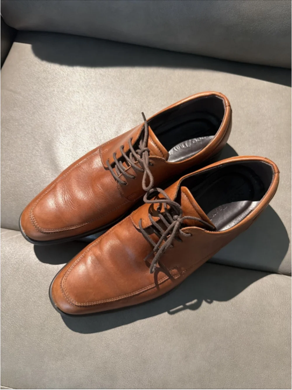GUC MEN’S ECCO TRAY TECH OXFORD LACE UP SHOES SIZE 42 EU 8-8.5 US BROWN LEATHER
